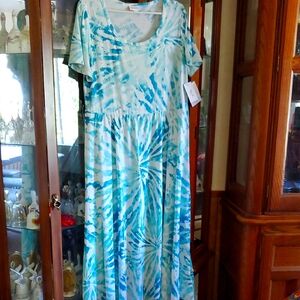 (CH) NWT LuLaRoe Riley Blue and White Tie-Dye Midi Dress